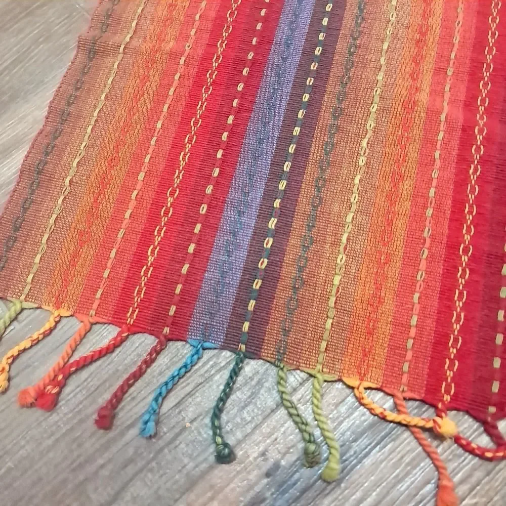 Pier 1 Imports Table Runner Striped Fringe rainbow boho aztec southwest fiesta
